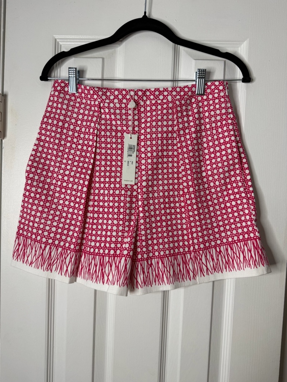 Trina Turk Pink and White Patterned Fringe Hem Bermuda Shorts